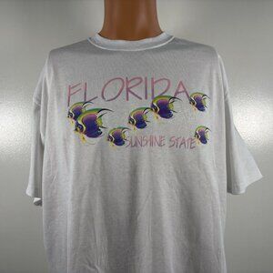 Vintage Florida T Shirt Mens Size XL White Sunshine State Tropical Fish 90s